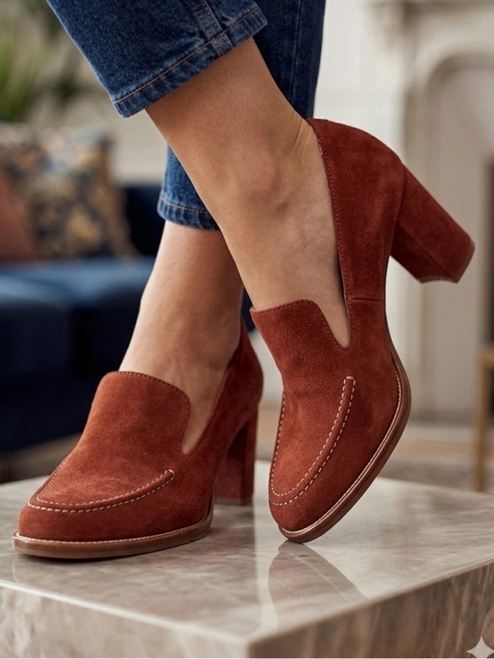 Clarks Women's Suede Block Heels in Rust Brown